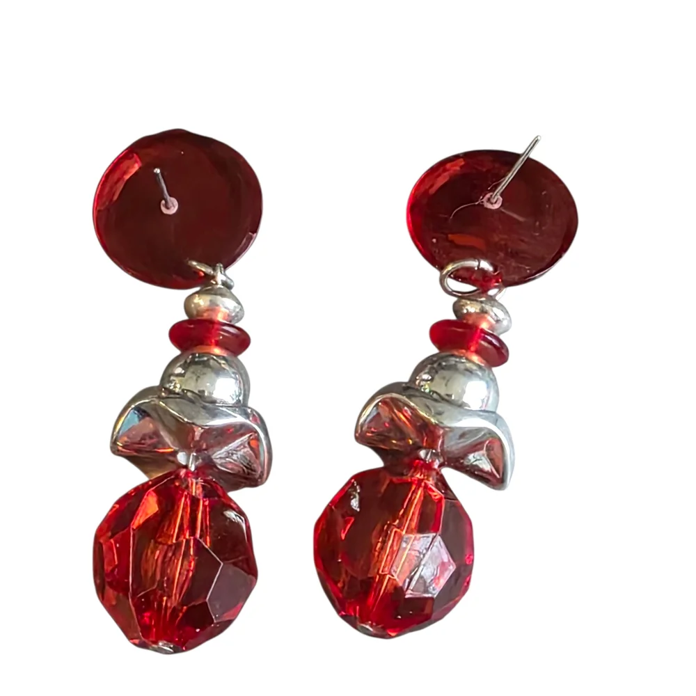 Bold Red & Silver Dangle Earrings