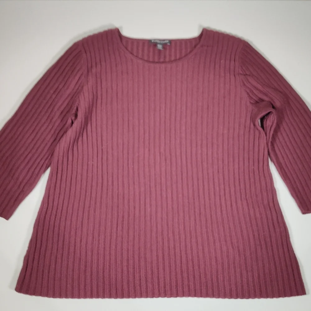 Eileen Fisher Merino Wool red ribbed‎ sweater top M petite