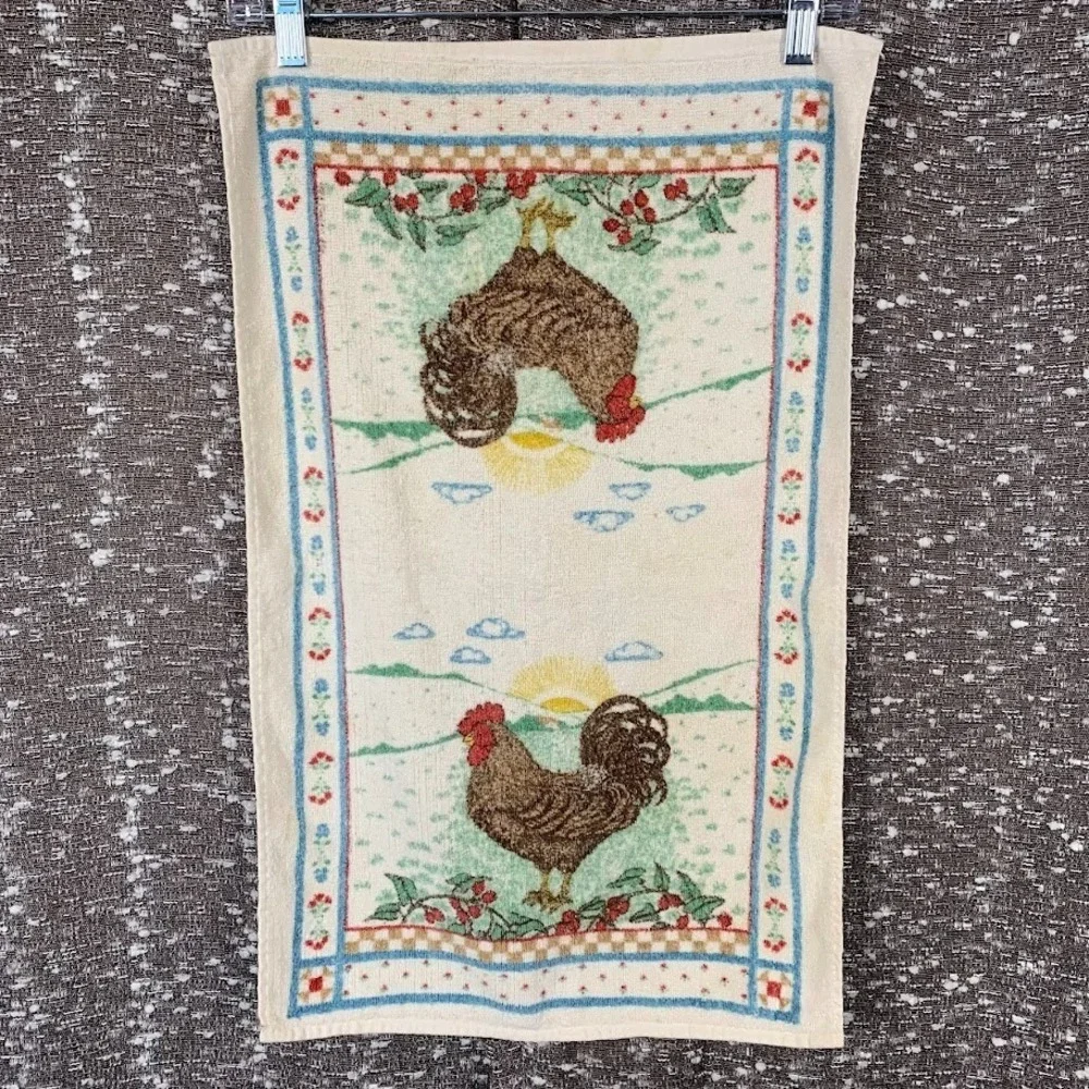 Vintage‎ Sayco Screen Prints Sunrise Chicken Rooster Dish Tea Kitchen  Towel