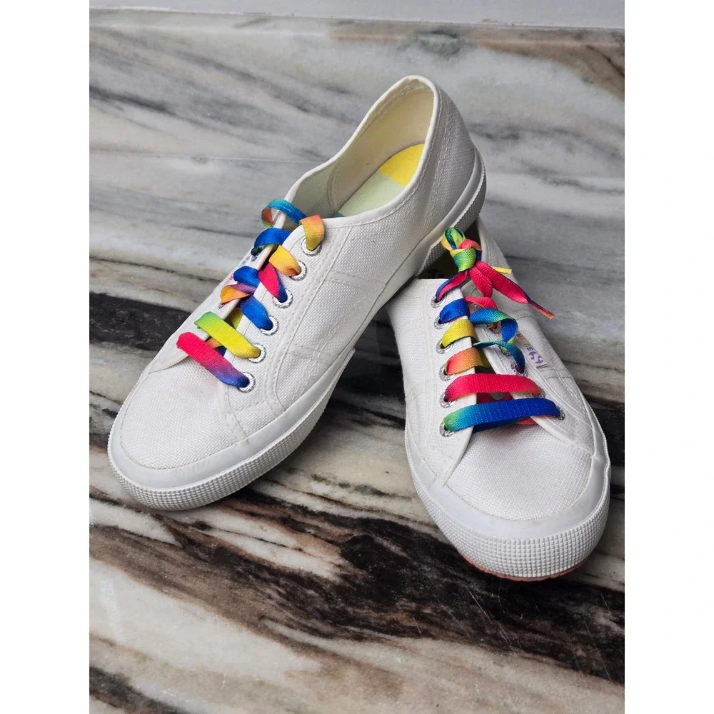 Superga 2750 Cotu White Rainbow Lace Striped Sole Sneakers‎  Womens 8