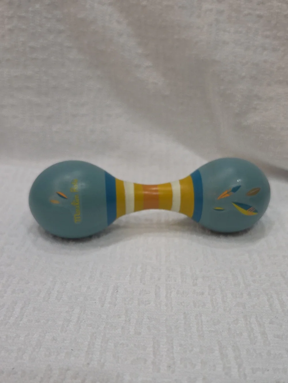 ☆ Moulin Roty - Le Voyage D'olga Blue Double Maracas Wooden Baby Rattle ☆