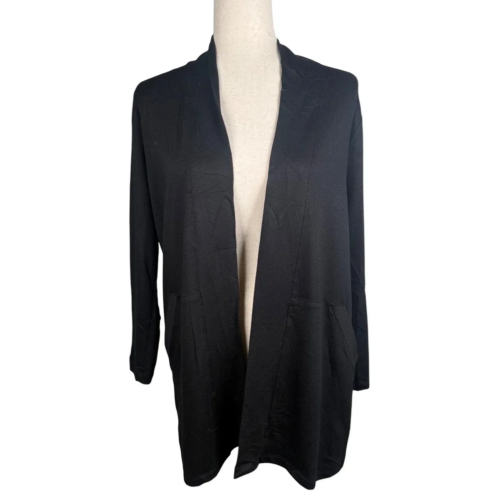 Eileen Fisher Kimono Jacket Womens S/P Black Tencel Stretch Terry Minimalist New