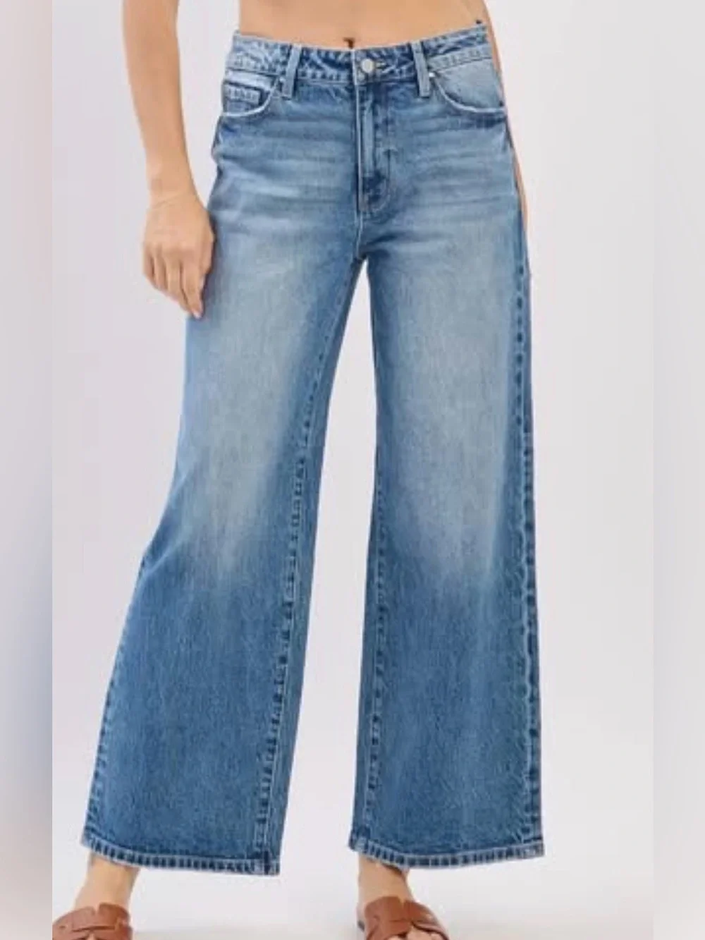 PETRA 5/26 medium wash wide leg jeans,