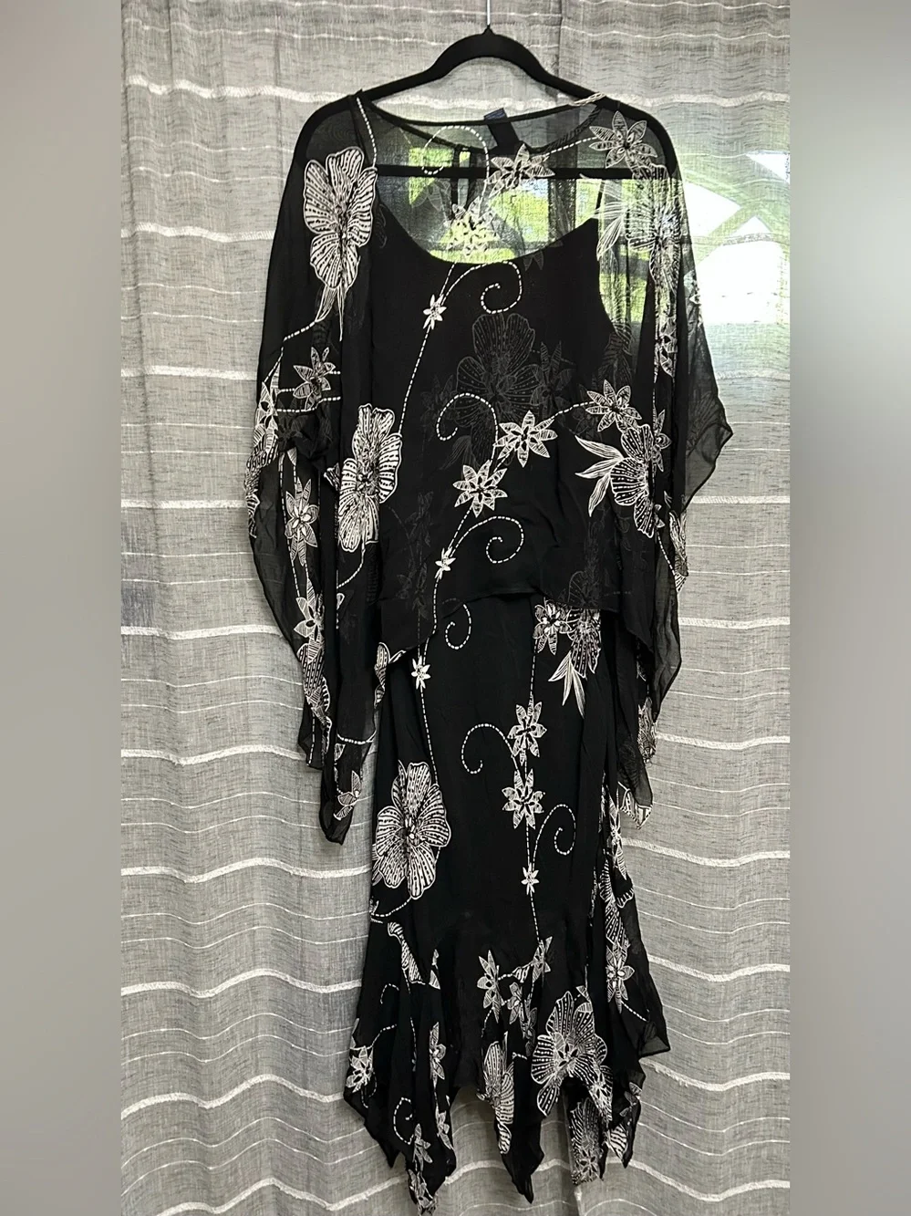 Black Floral Chiffon Maxi Dress with Sheer Overlay