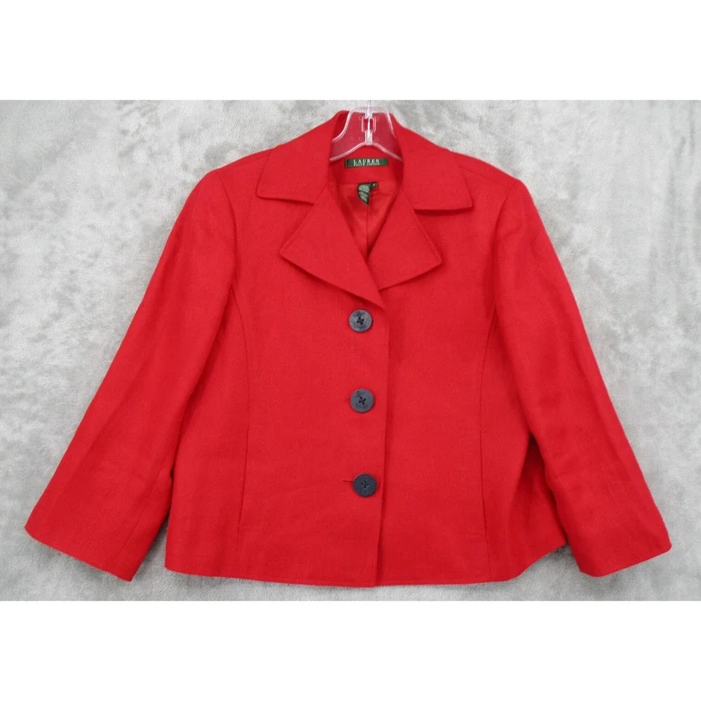 Ralph Lauren Jacket LRL 12 Linen Anchor‎ Buttons Nautical Lightweight Career Red