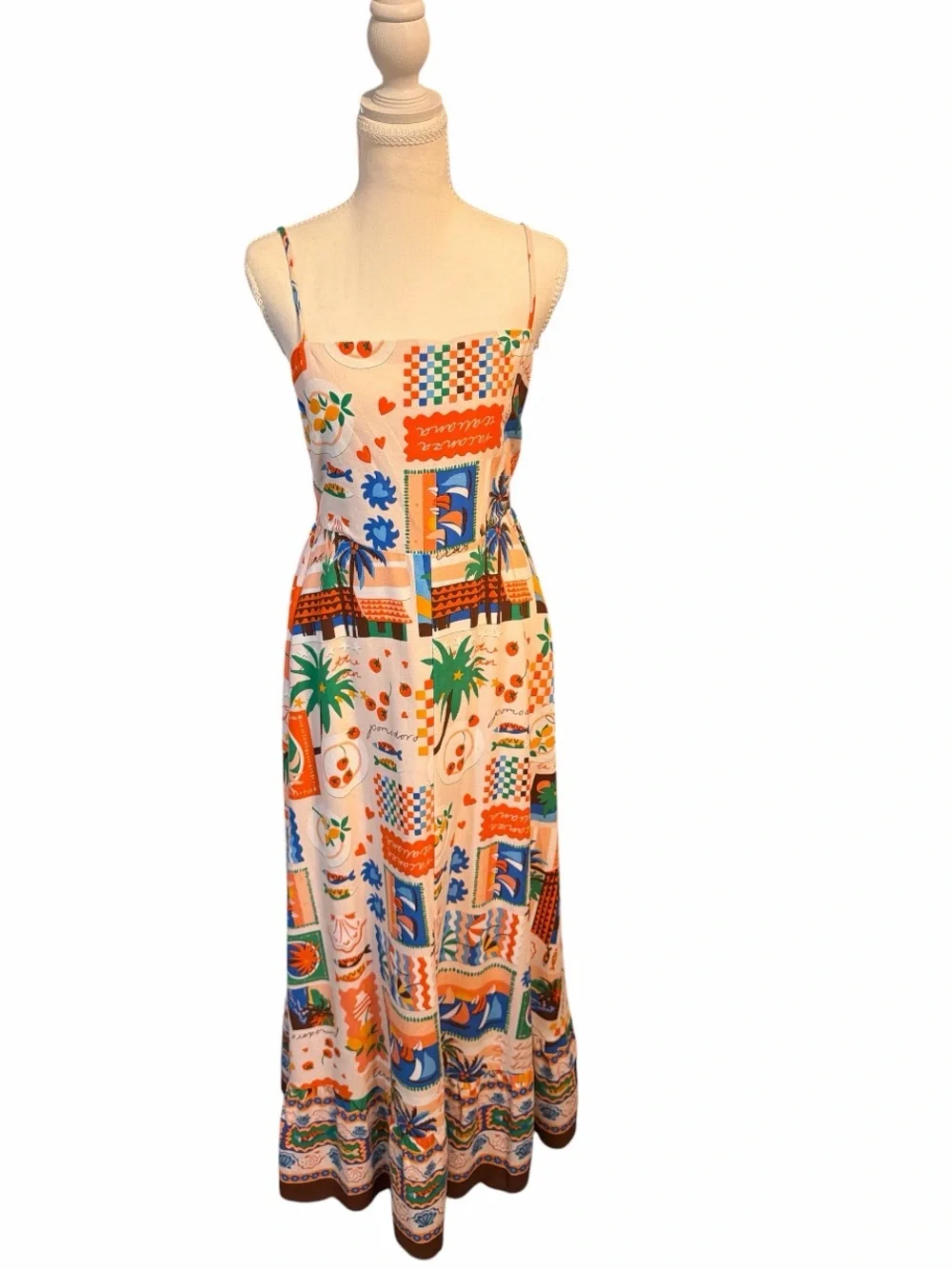 Sugar Lips Amalfi Coast Mediterranean Print Maxi Dress NWT Smocked Back M