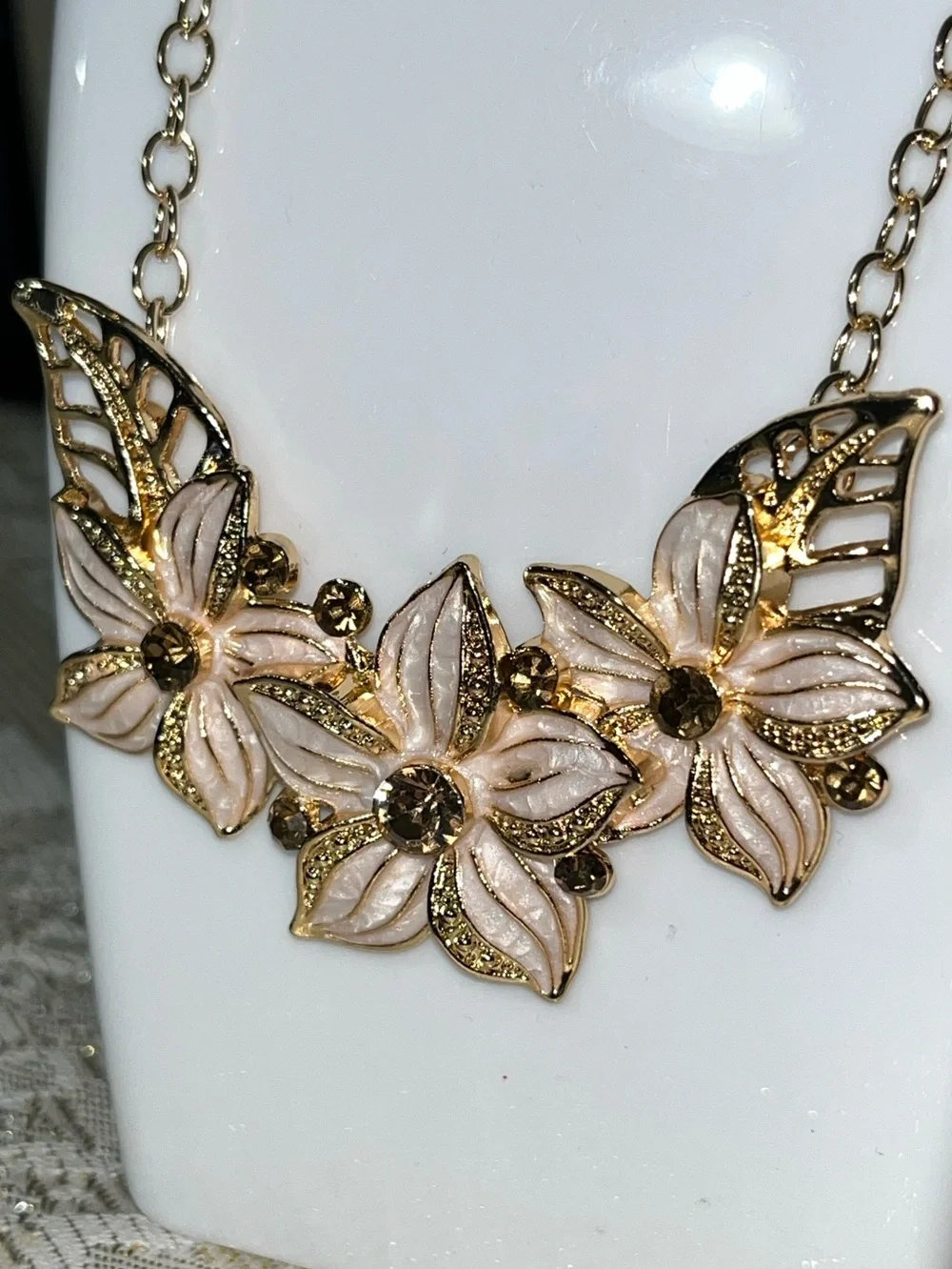 Whimsical Floral Rhinestone Statement Necklace NEW