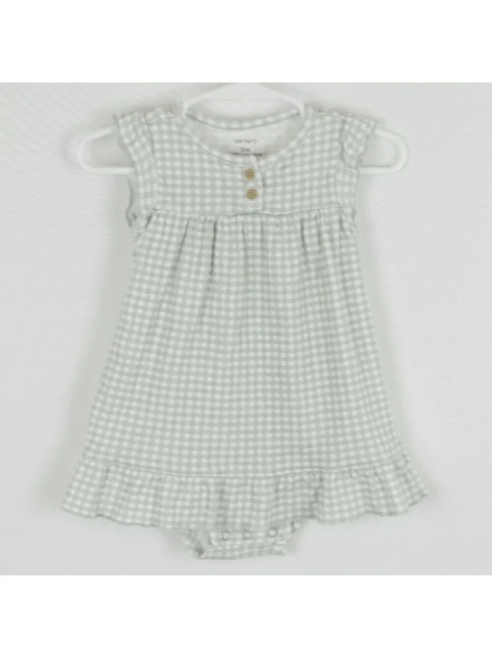 Carter's Infant Size 9 Months Green White Plaid Cap Sleeve Bodysuit Dress