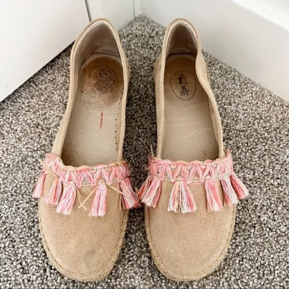 Suede Tassel Slip On Braided Espadrille Flats Boho‎ Bohemian Vacation Spain 38
