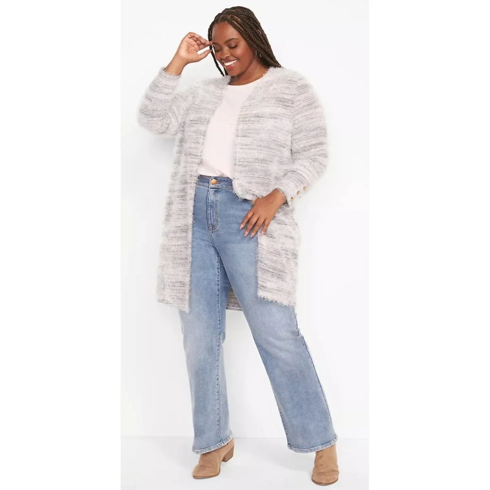 Lane Bryant Pastel‎ Marled Eyelash Open Cardigan Duster Women's Plus Size 26/28