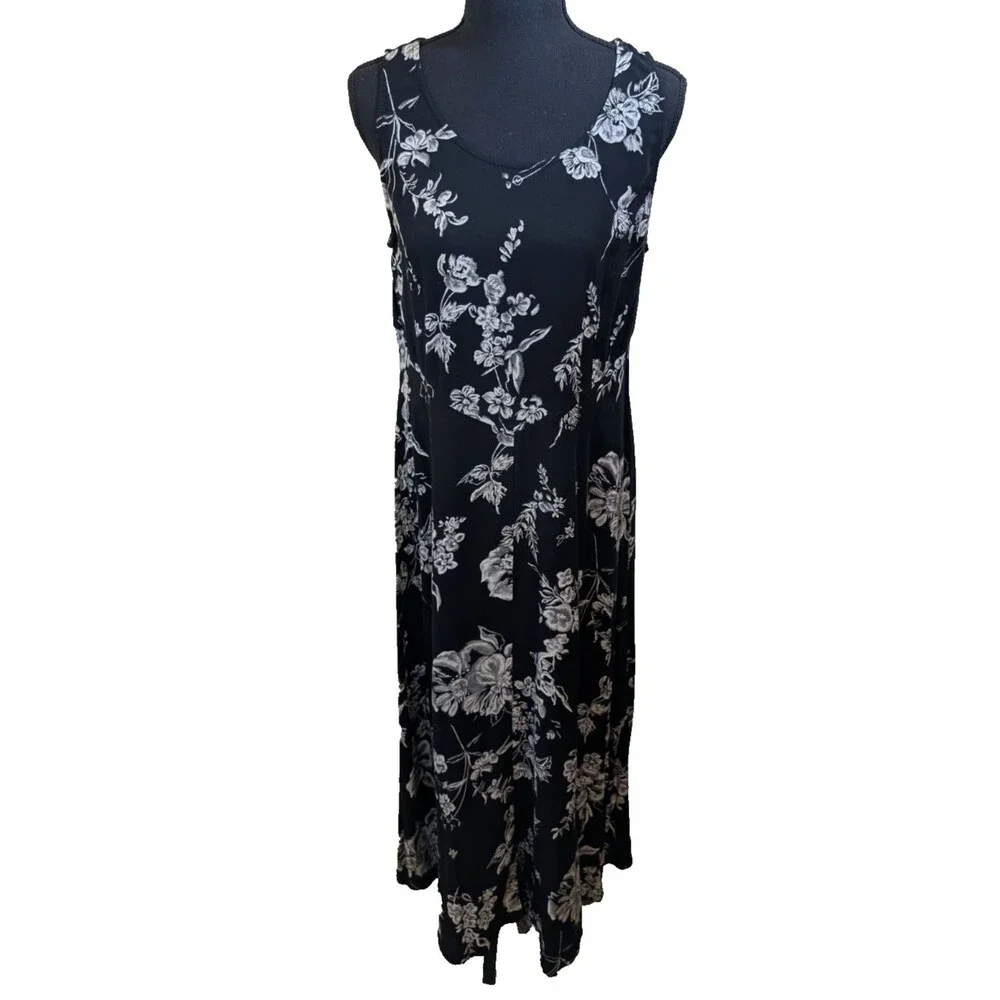 All That Jazz Vintage Maxi Dress Floral 90s Black White Style A13894 Size 11/12