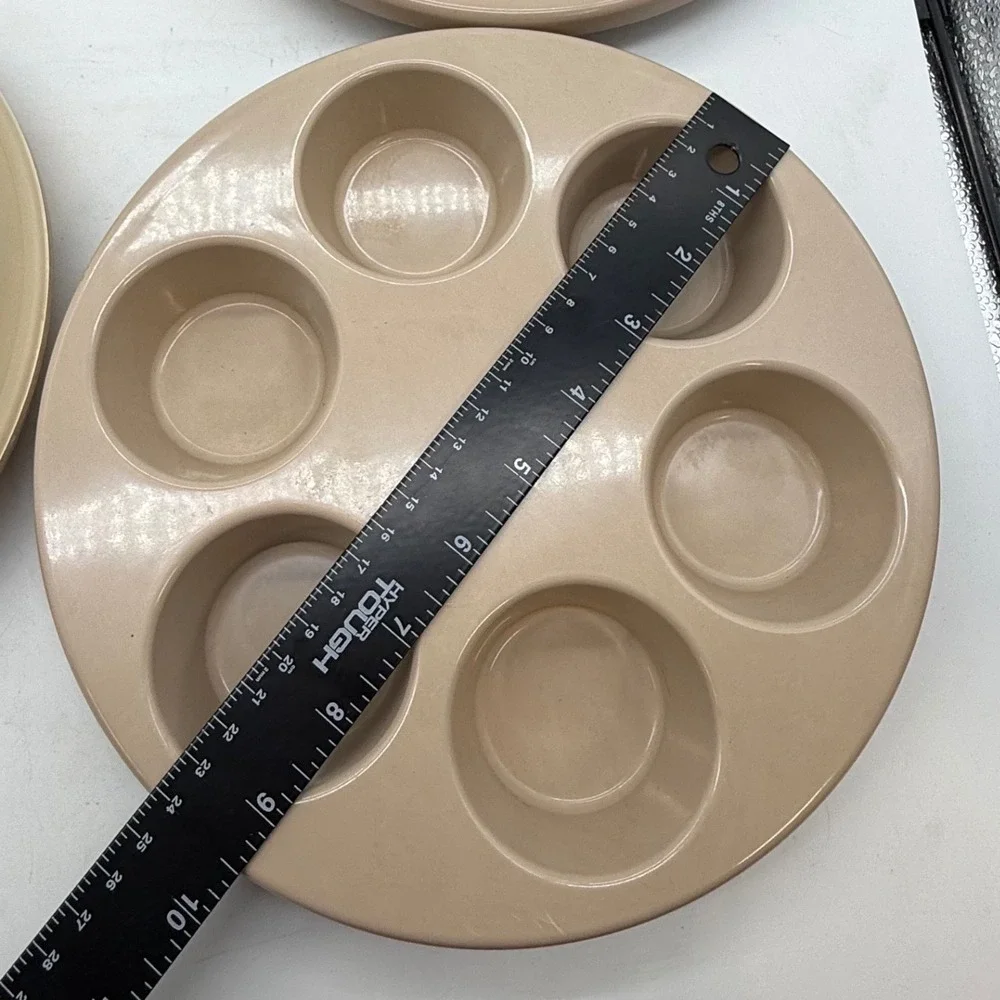 Vtg Anchor Hocking Micro-Ware Set‎ Almond Beige Egg Muffin Trays Divided Plate