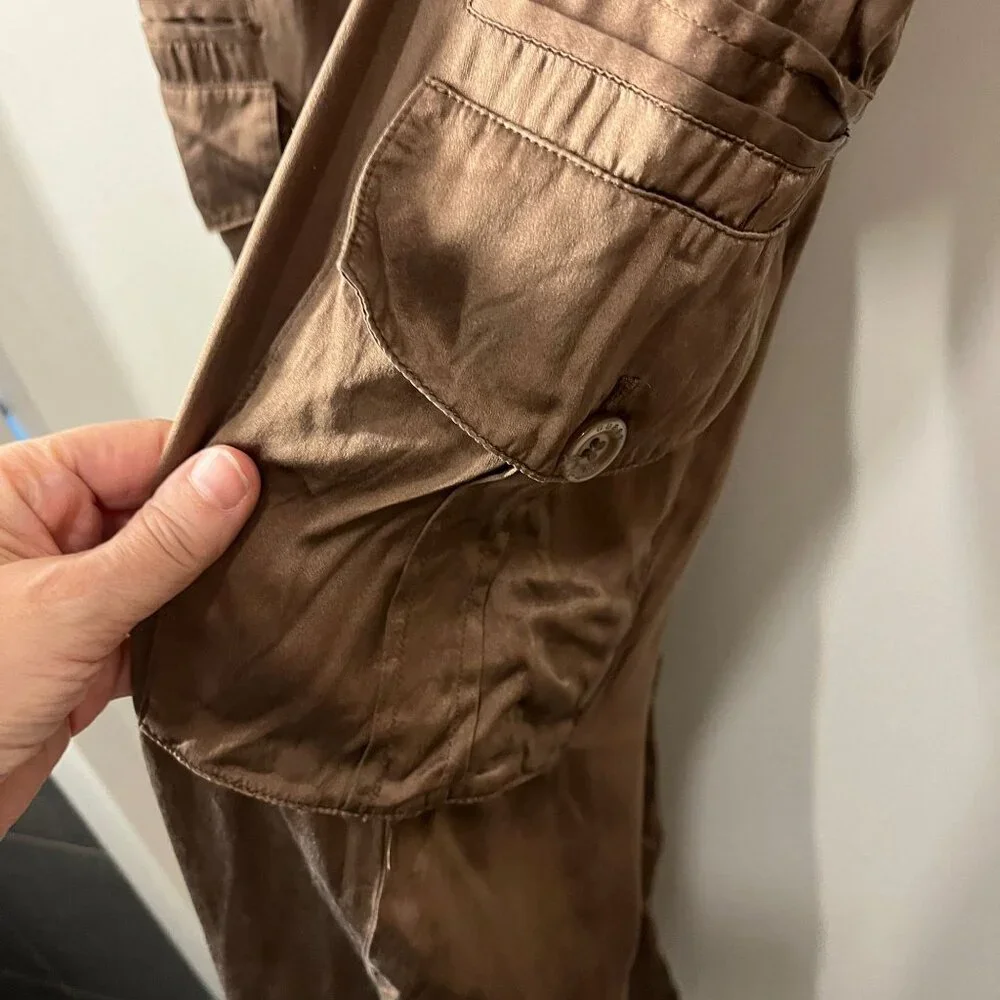 Y2K GUESS BY MARCIANO‎ 100% Brown Silk Cargo Pants Size 42 (10)