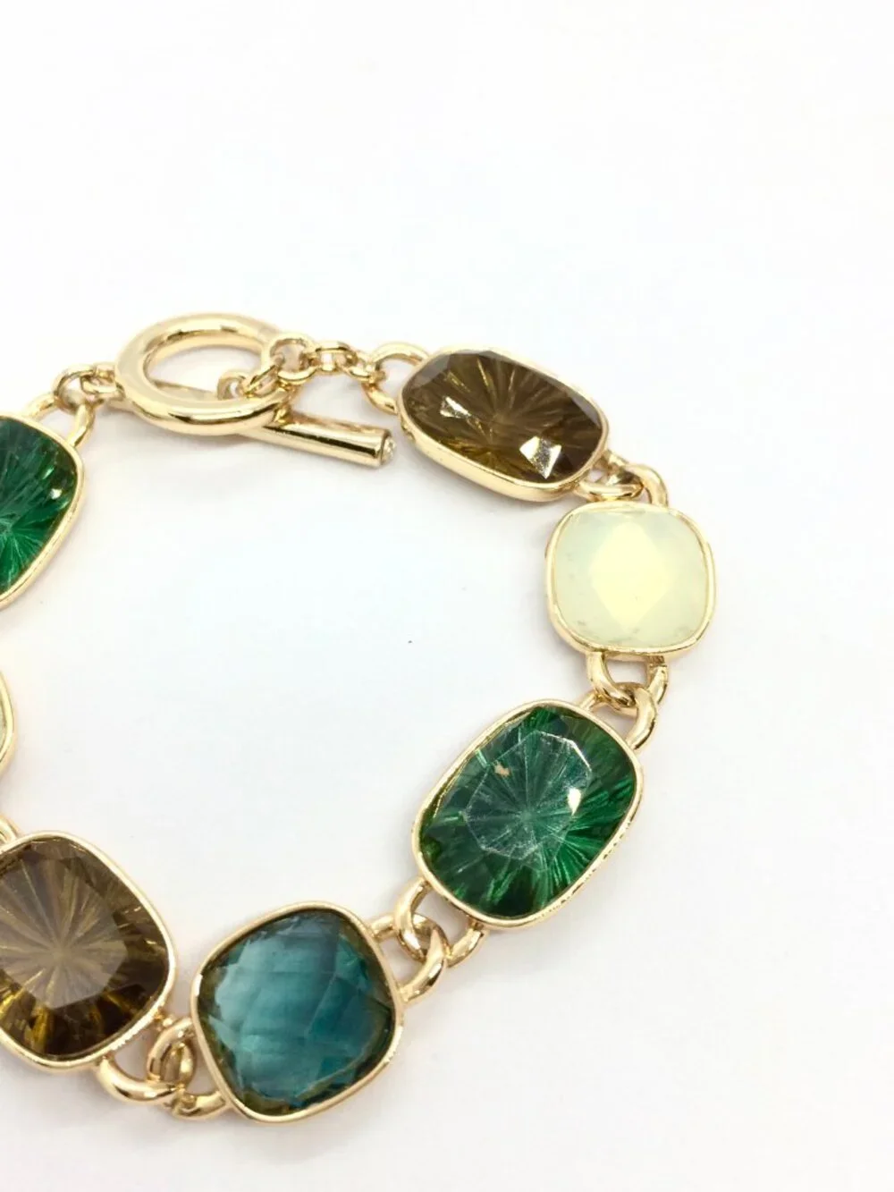 VINTAGE ANNE KLEIN Bracelet Green Brown Opaline Toggle Gold Tone