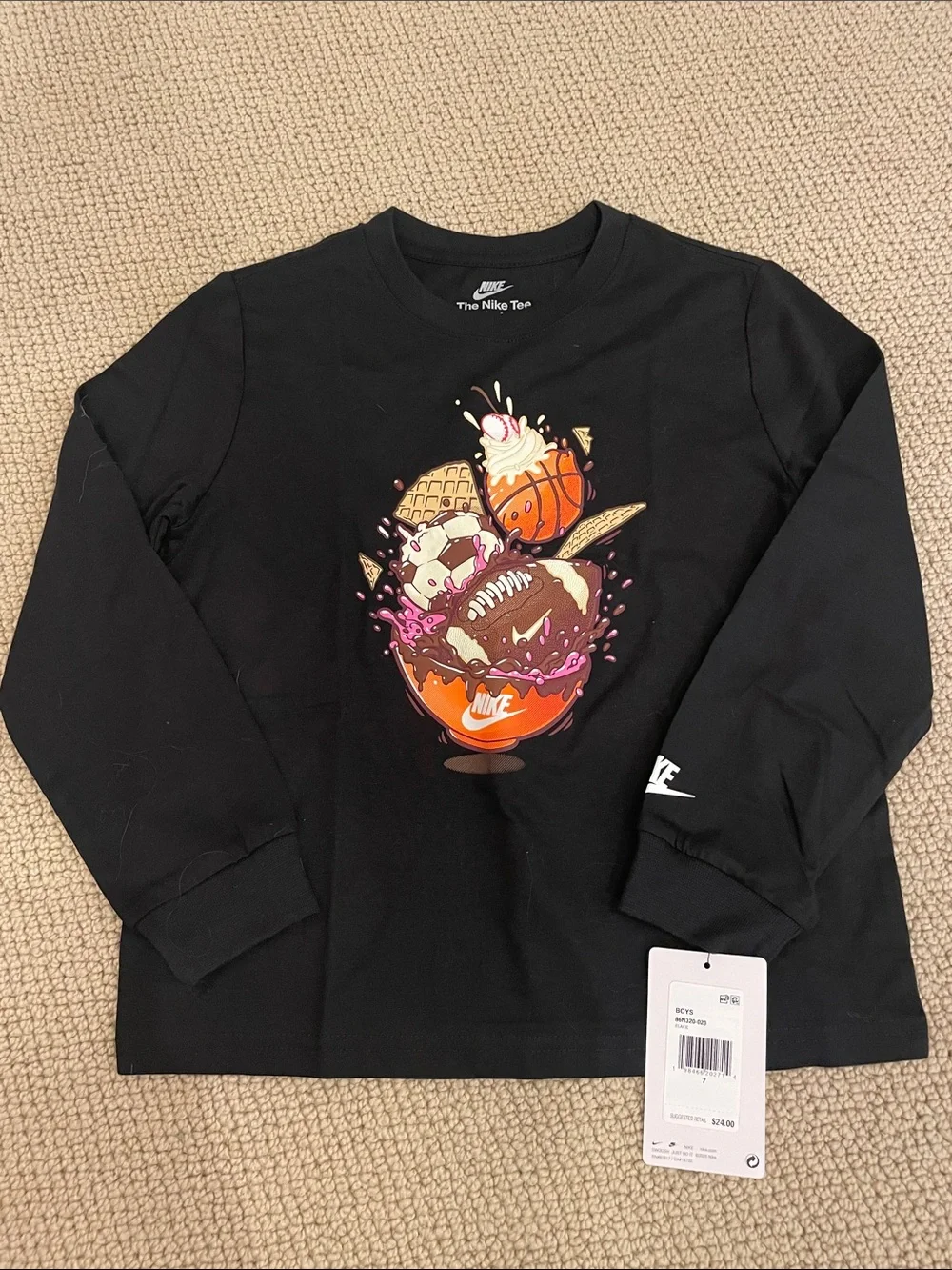 🆕 Nike - Boys Long-Sleeve Tee with Colorful Ice Cream & Sports Graphic - Sz 7