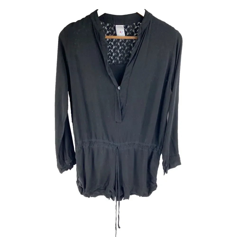 Tylie Malibu‎ Womens S Romper Jumpsuit Black Long Sleeve Drawstring One Piece