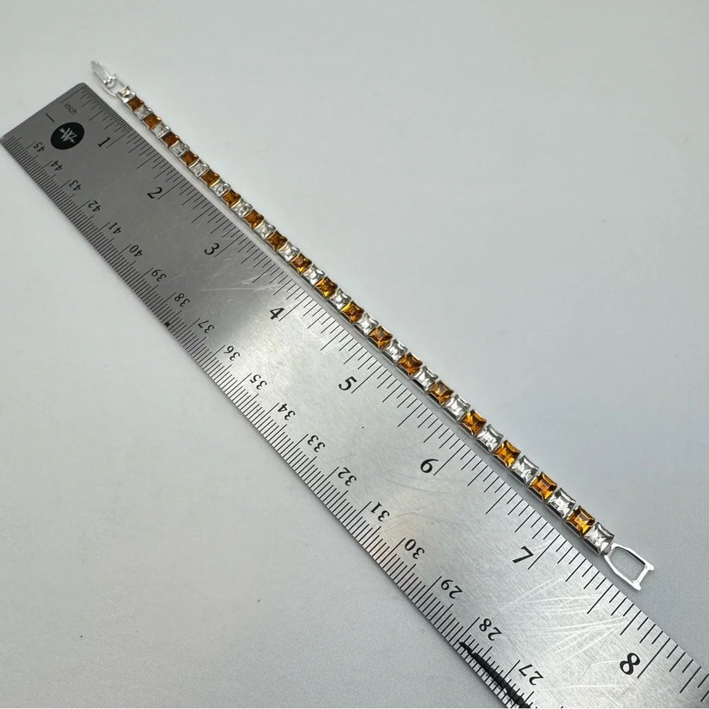 Swarovski Crystal Tennis Bracelet Silver Clear Amber Princess Cut Stackable