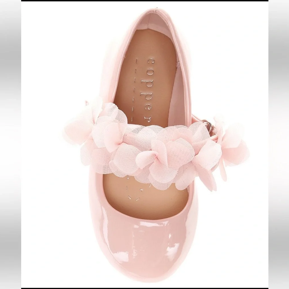 Girls’s Copper Key Blossom Chiffon Patent Floral‎ Flats- Blush Size 11