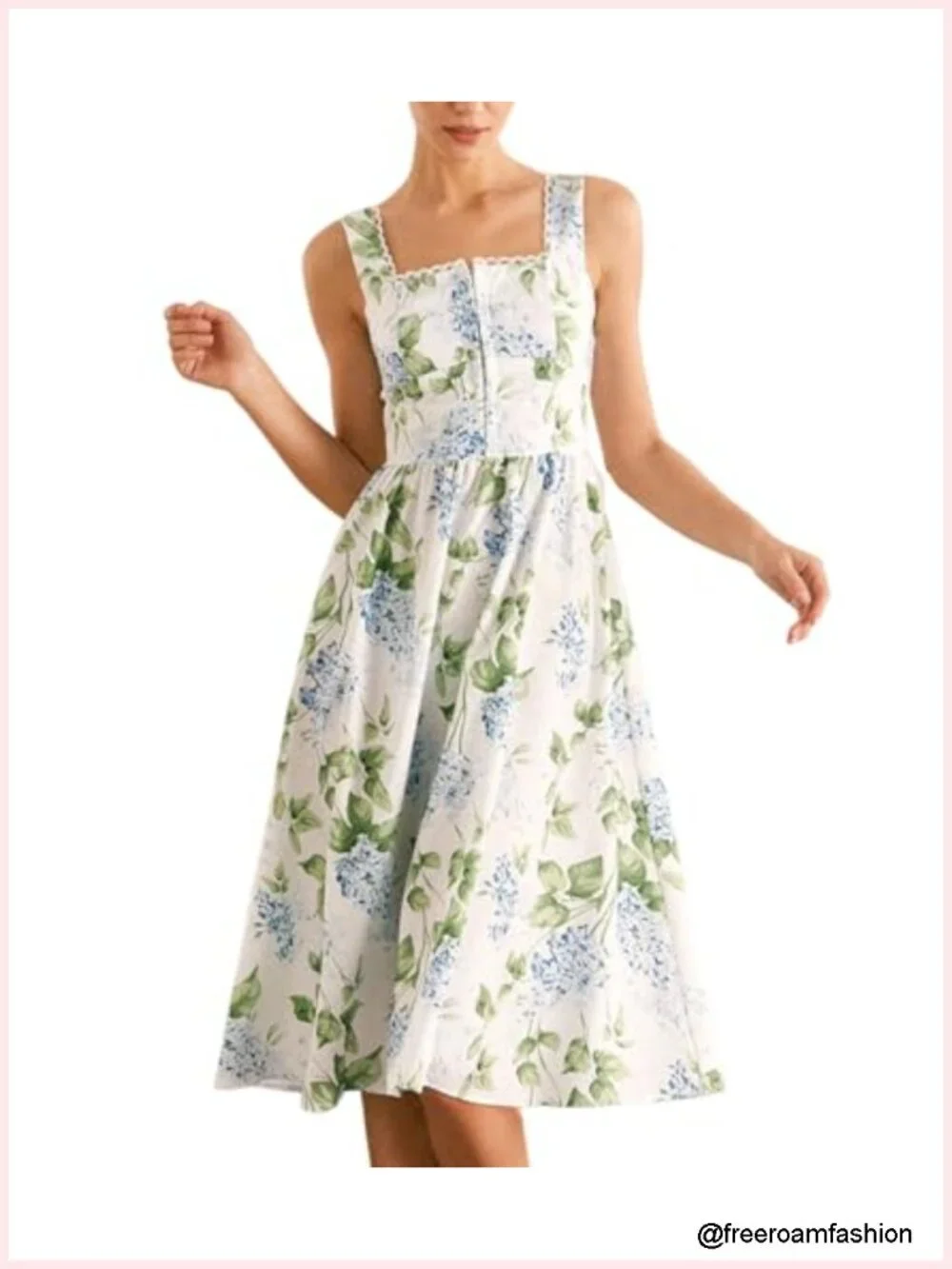 Midi Sundress Square Neck A-Line Flowy Smocked Back Tea Party Guest Dress