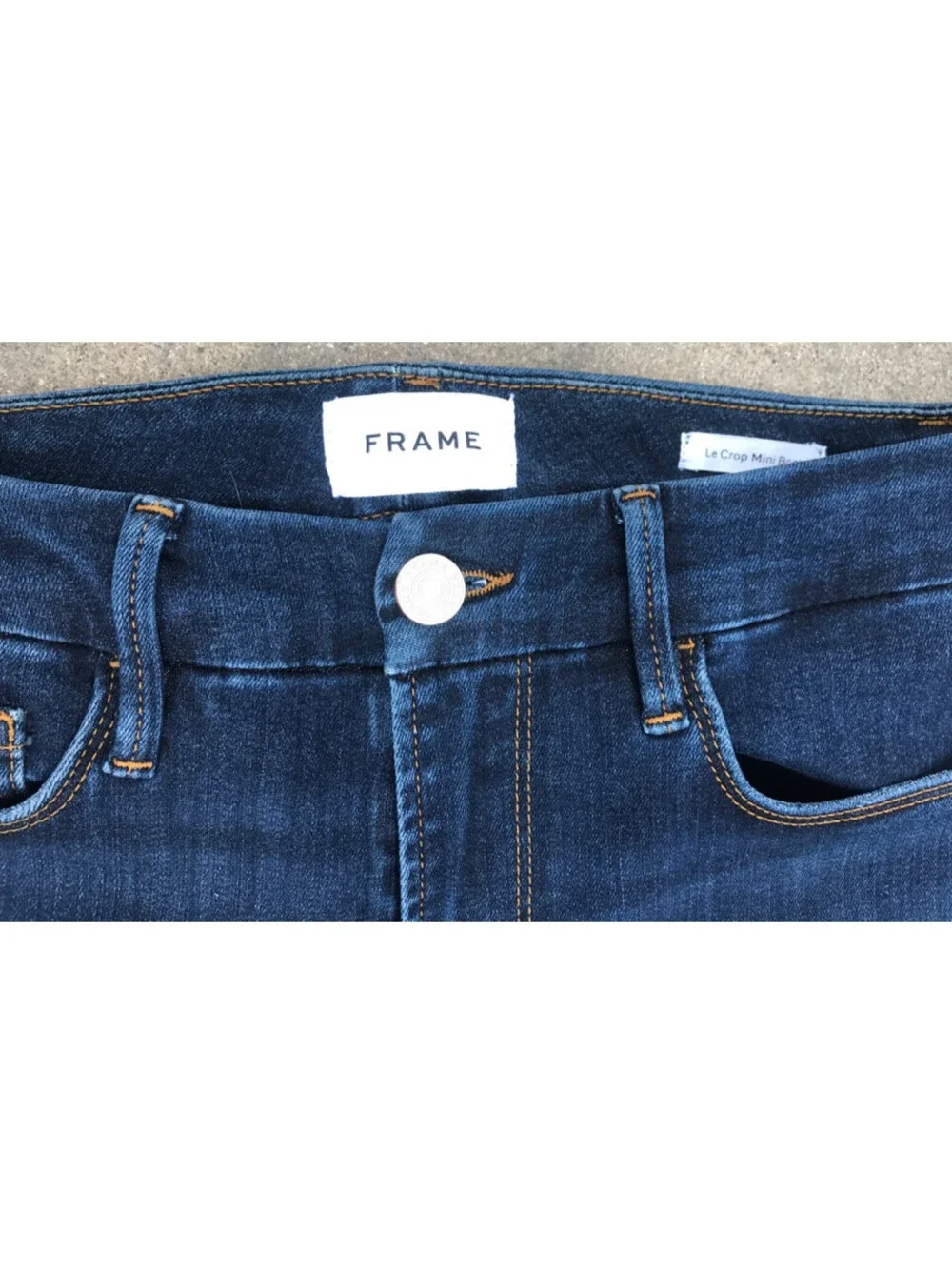 FRAME Le Crop Mini Boot Jeans Size 27 Dark Blue Denim Raw Cut Off Center Hem