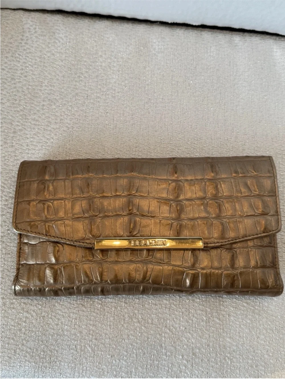 Brahmin Rose Gold Strada Croc-Embossed Metallic Bronze Tote with Wallet