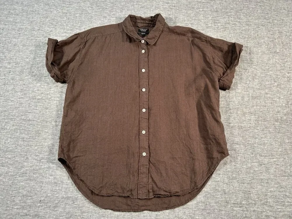 J Crew Baird McNutt Irish Linen Shirt Womens Medium Relaxed Fit Brown Button-Up