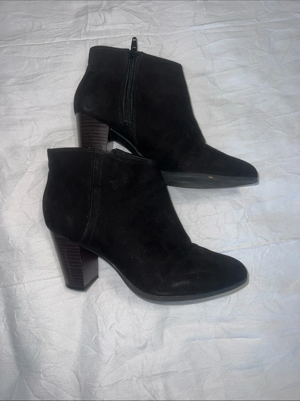 Old Navy Black Suede Ankle Boots with Stacked Heel