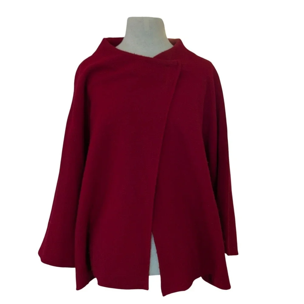 Unbranded Wool Cape Women M Red Asymmetrical Wrap Coat Old Money Minimalist‎