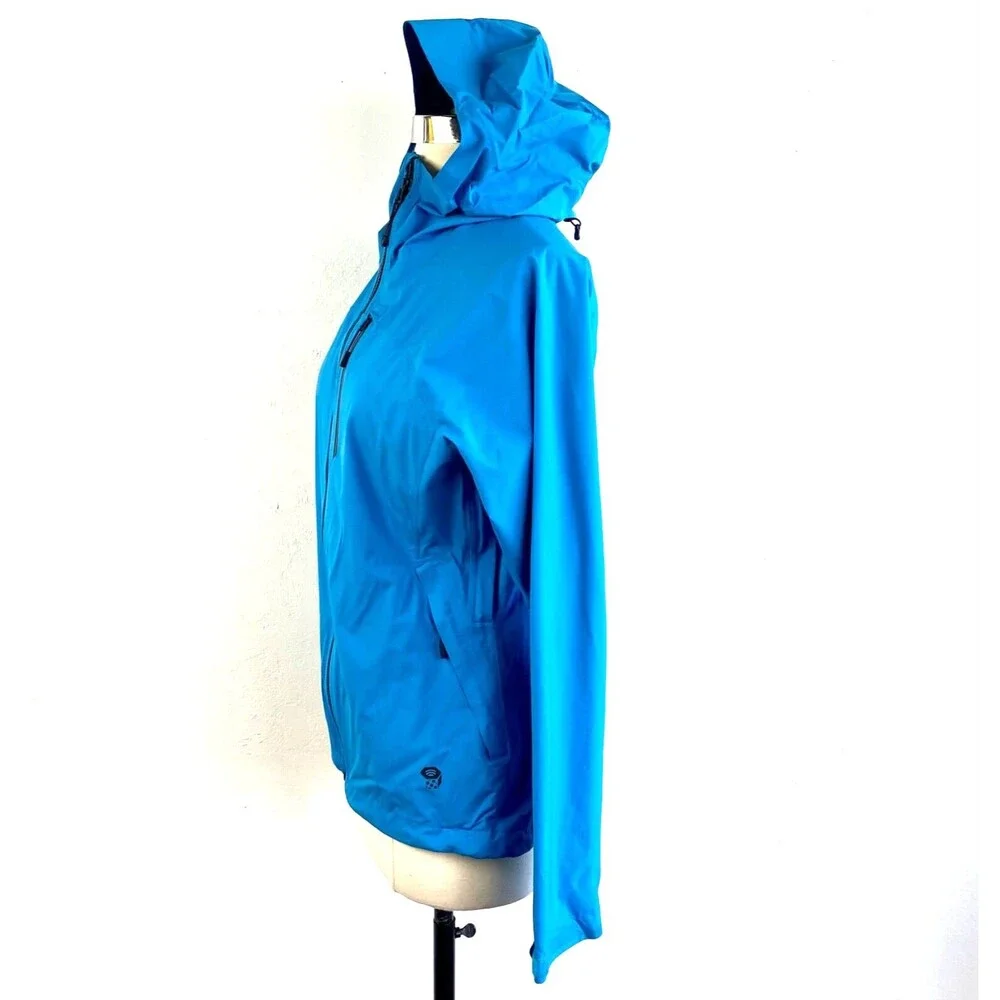 Mountain Hard Wear Rain Jacket Woman XS Aqua Blue Hood Zip Nylon Pockets Outdoor
