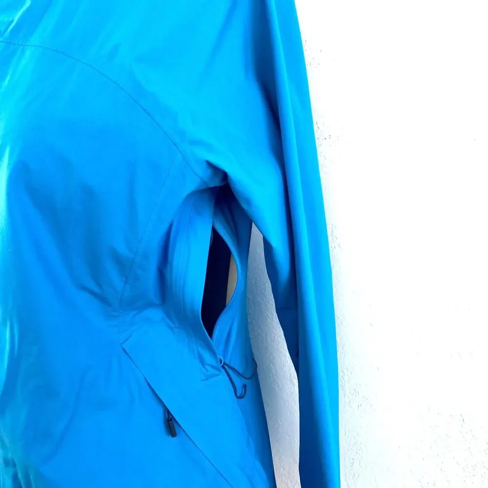 Mountain Hard Wear Rain Jacket Woman XS Aqua Blue Hood Zip Nylon Pockets Outdoor
