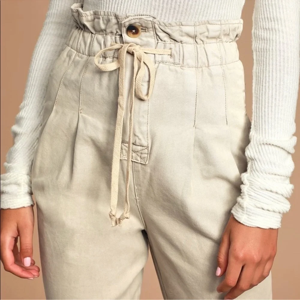 Free People Paperbag Waist Pleated Pants M khaki high rise