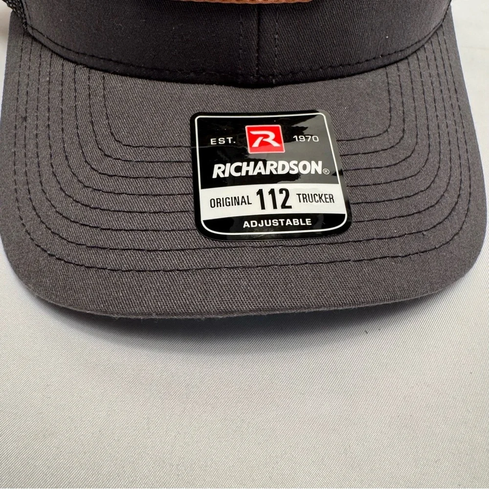 Stine‎ 45 Richardson Trucker Hat Gray Black  Leather Patch Mesh Back Cap New
