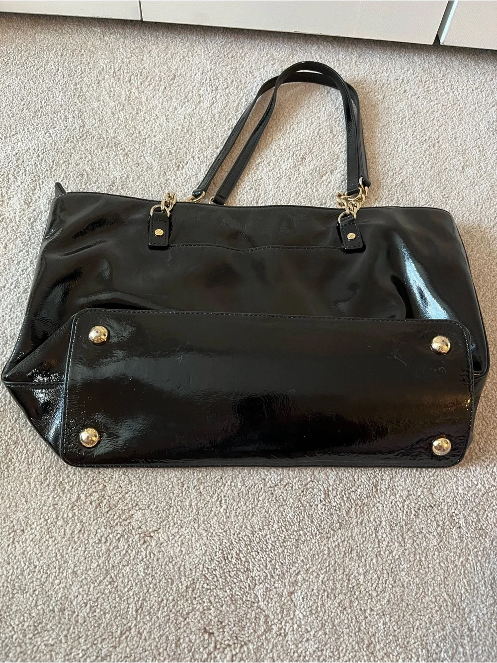 Michael Kors Black Patent Tote with Gold Chain Straps