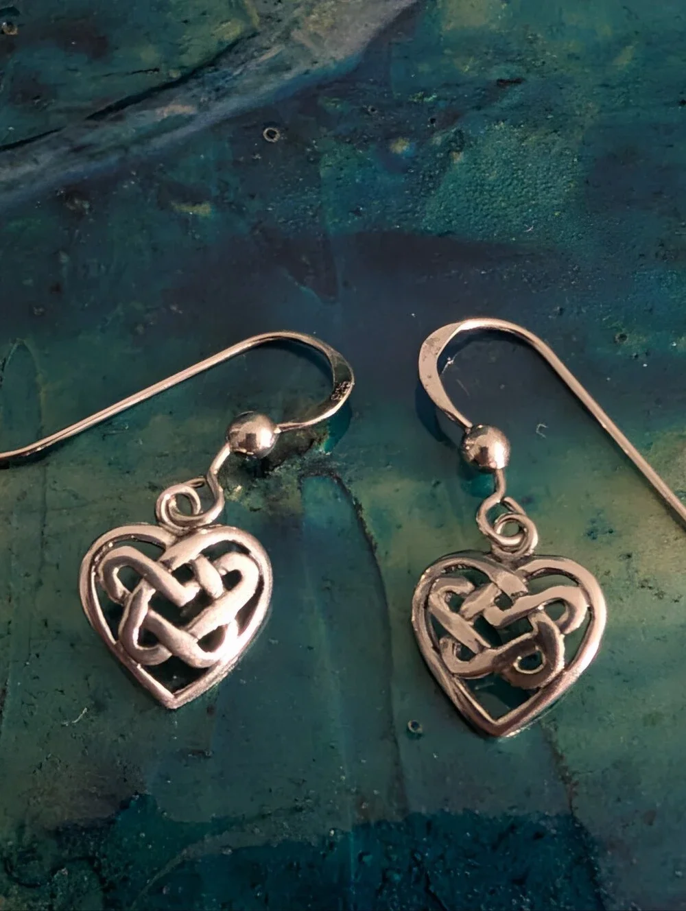 Sterling Silver Celtic Heart Drop Earrings - Silver