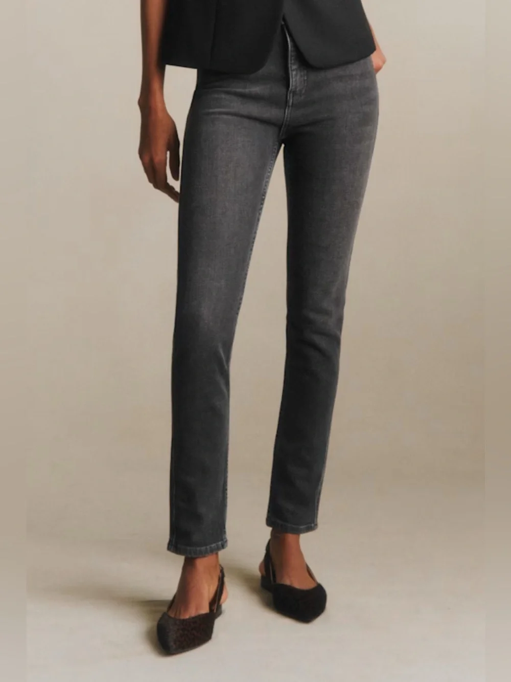 Sezane womens jeans slim parfait straight leg middle gray eu 36 or 4 high rise