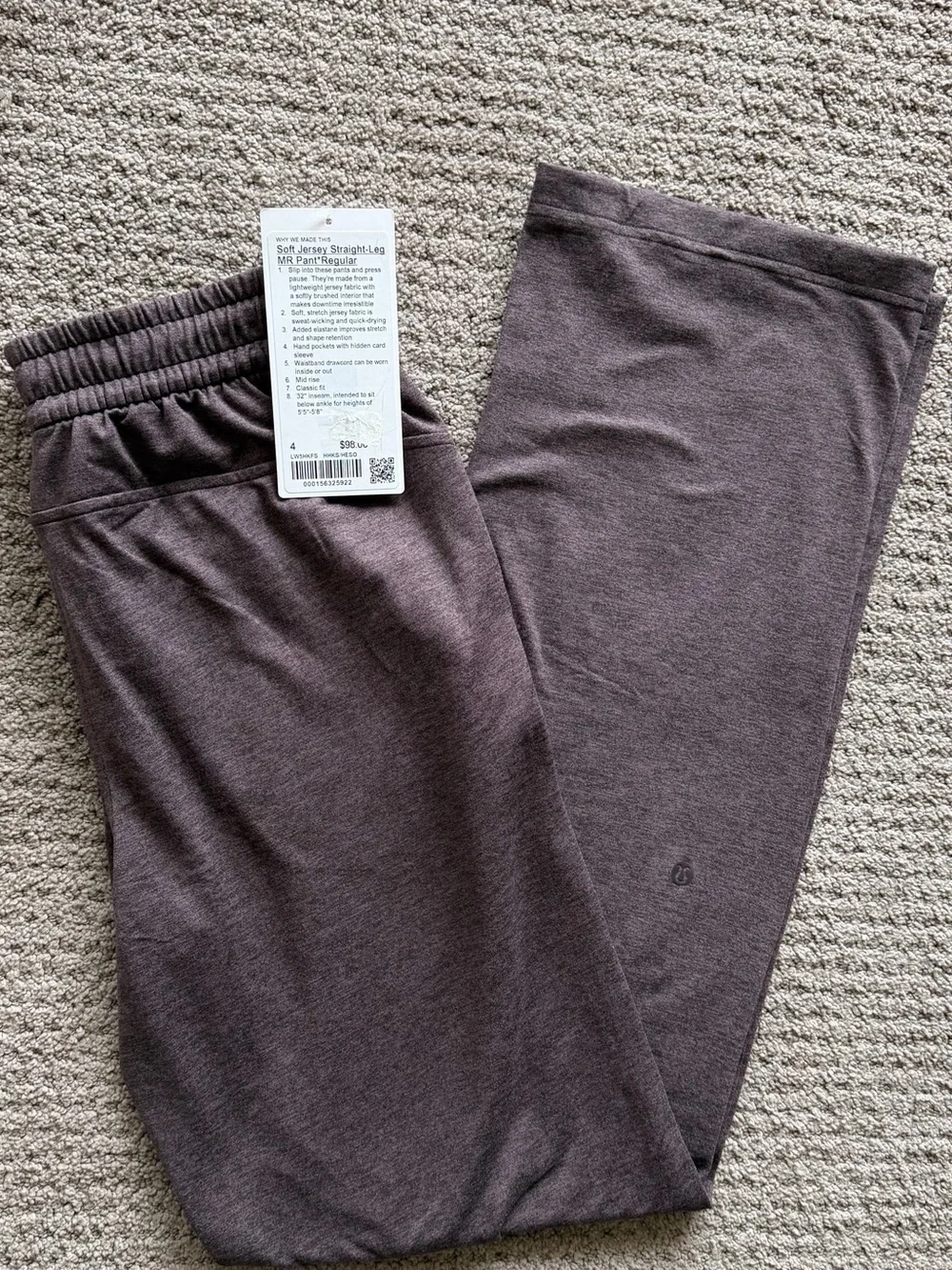 lululemon NWT SIZE 4 Soft Jersey Straight-Leg Heathered Espresso