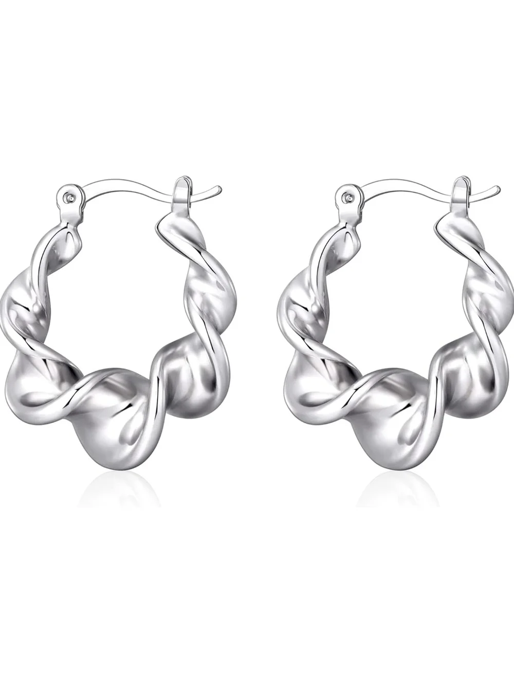 Sterling Silver Twisted Hoop Earrings - Silver