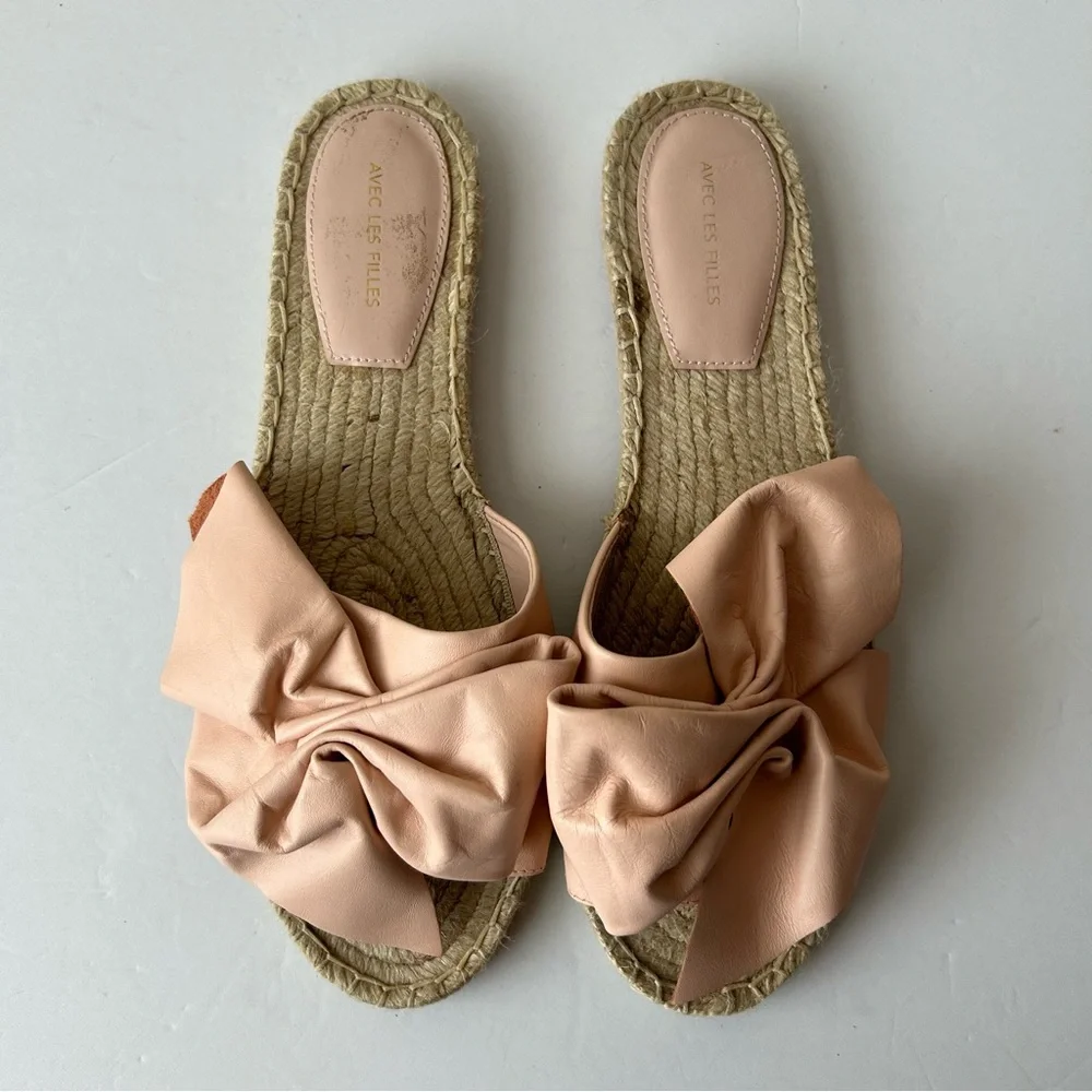 Avec Les Filles Gemma Espadrille Slides Sandal Shoes Pink Pale Peach Flower 10