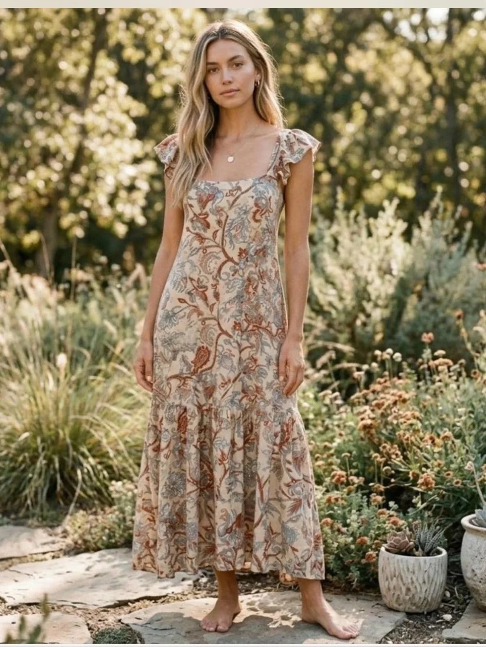 House of Harlow x Nicole Richie Paisley Boho Midi Dress Size Small Cottagecore