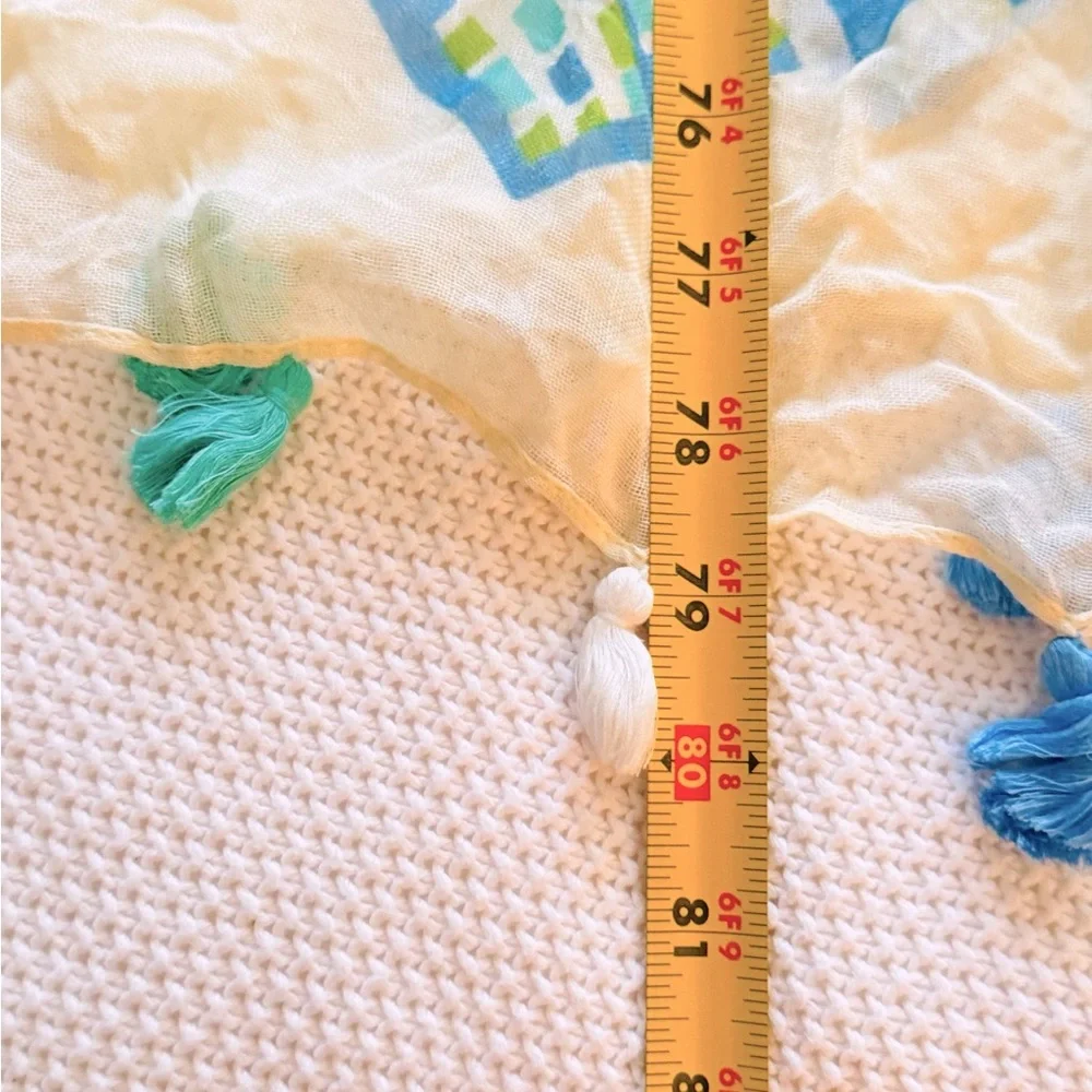 VERA BRADLEY 80” Cream Blue & Green Wrap Scarf w Tassels Swim Cover Sarong Skirt