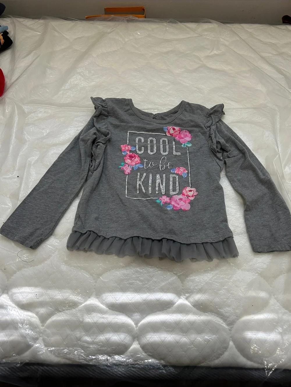 Garanimals Grey Long-Sleeve 'Cool to Be Kind' Ruffle Tee with Pink Floral Accent