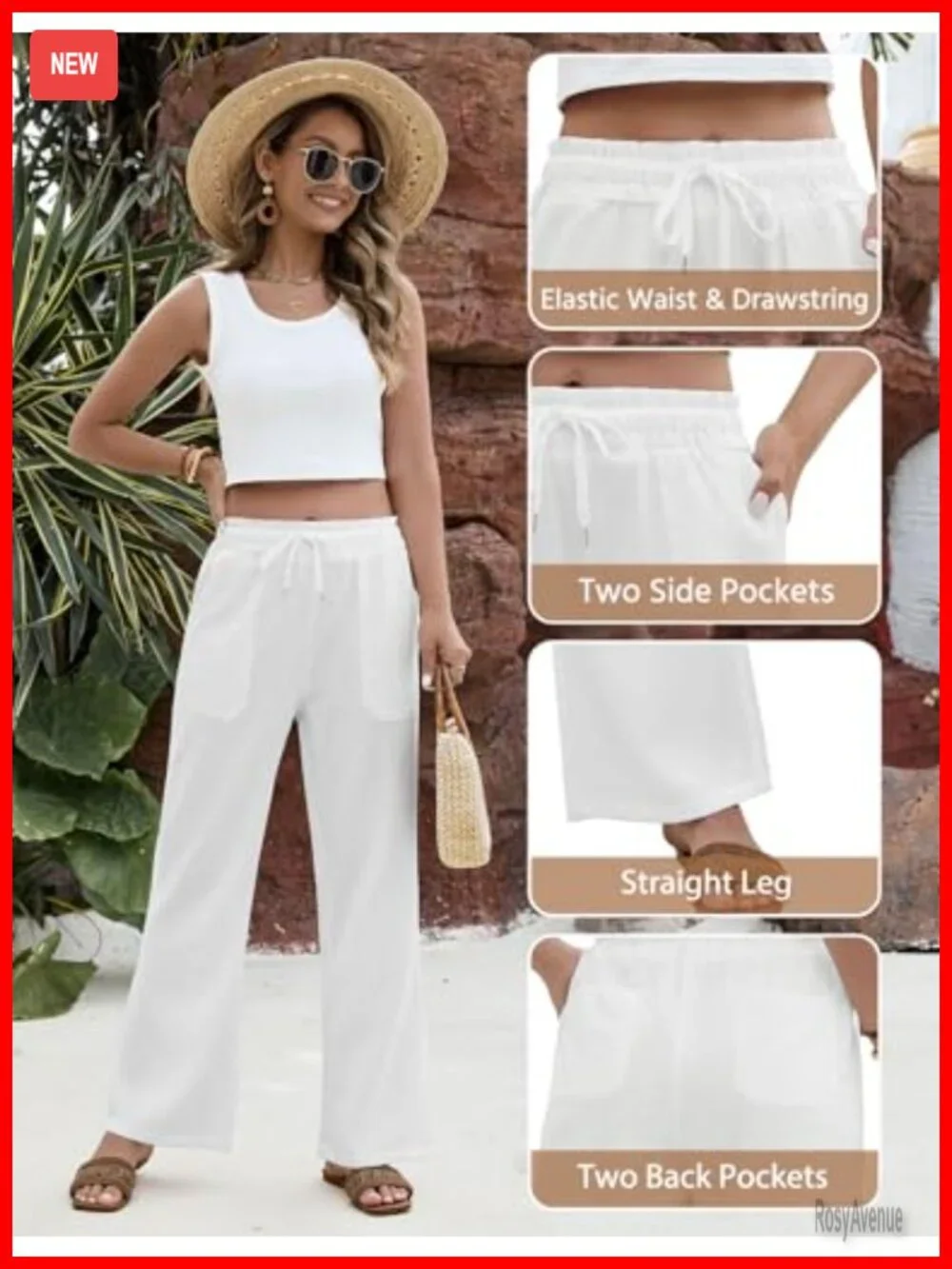 Women Summer Flowy Wide Leg Pants Palazzo Boho High Waisted Drawstring with