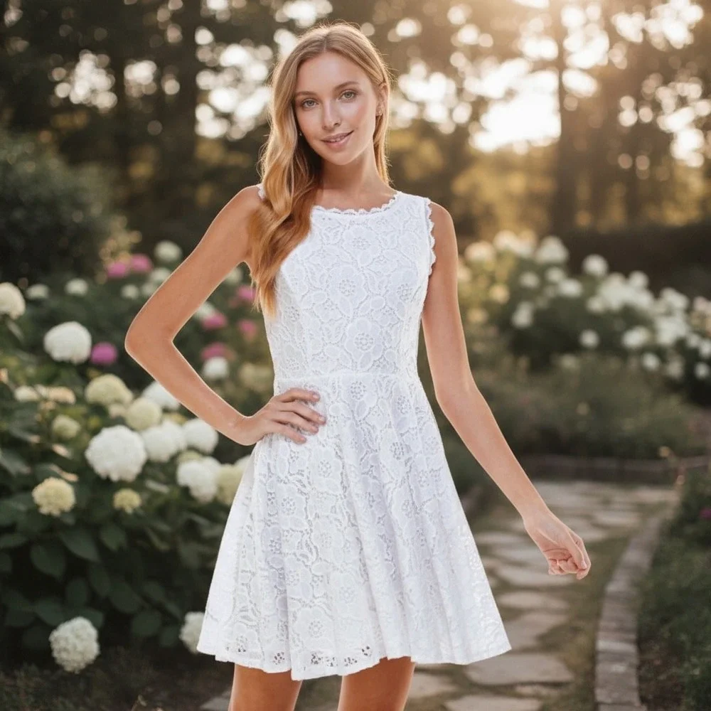City Studio White Lace Fit Flare Dress Sleeveless Scalloped Neckline Size‎ 11