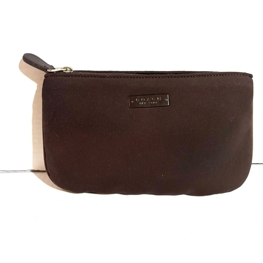 Coach vintage nlyon Dark Brown Wristlet clutch make up pouch bag with Logo