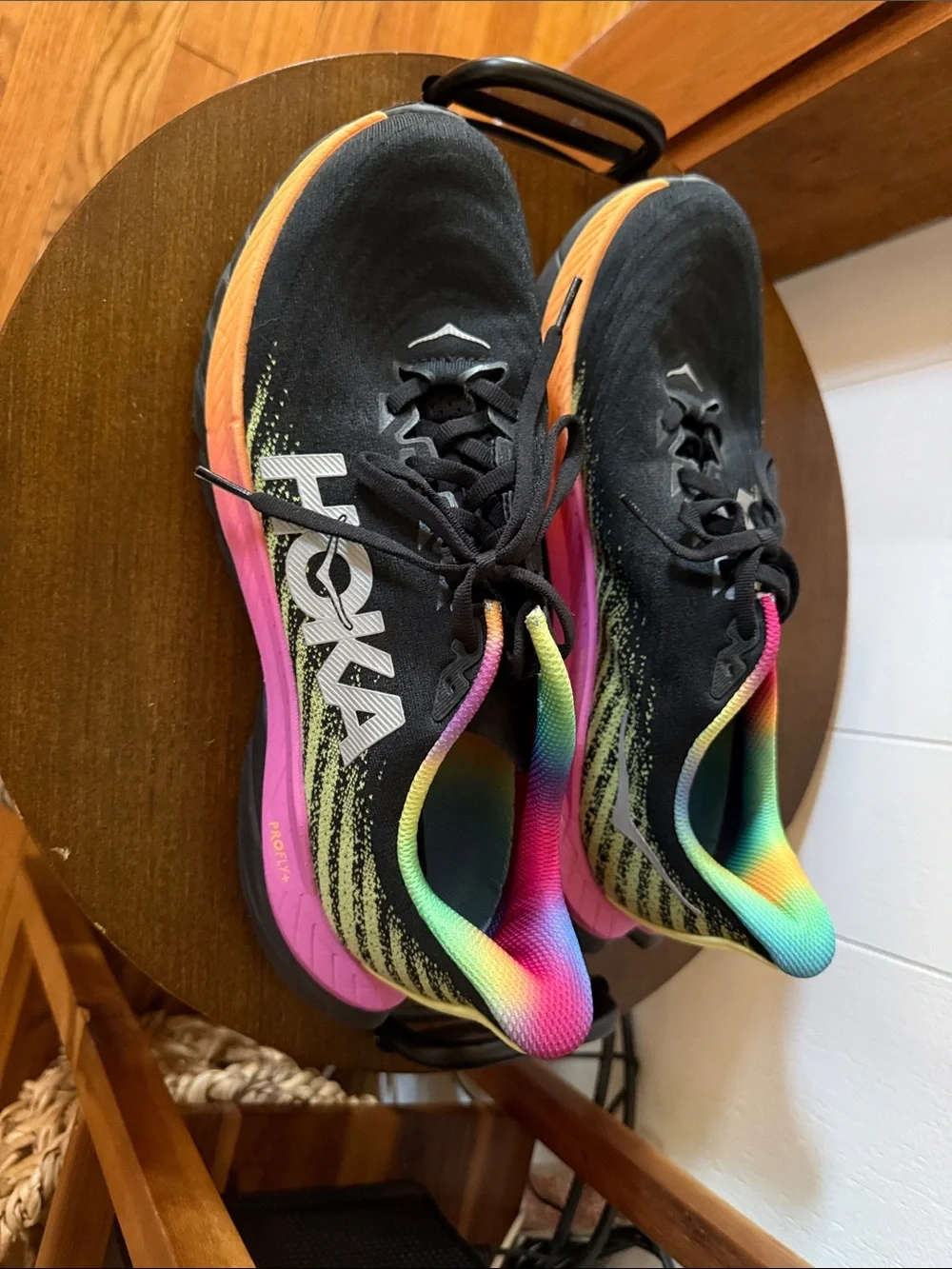 Hoka Black with Rainbow Accent Sneakers