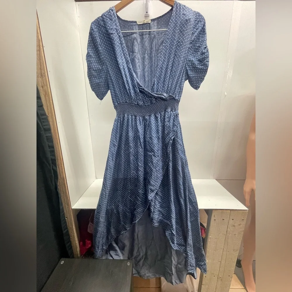Blue Polka Dot Asymmetrical‎ Wrap Dress