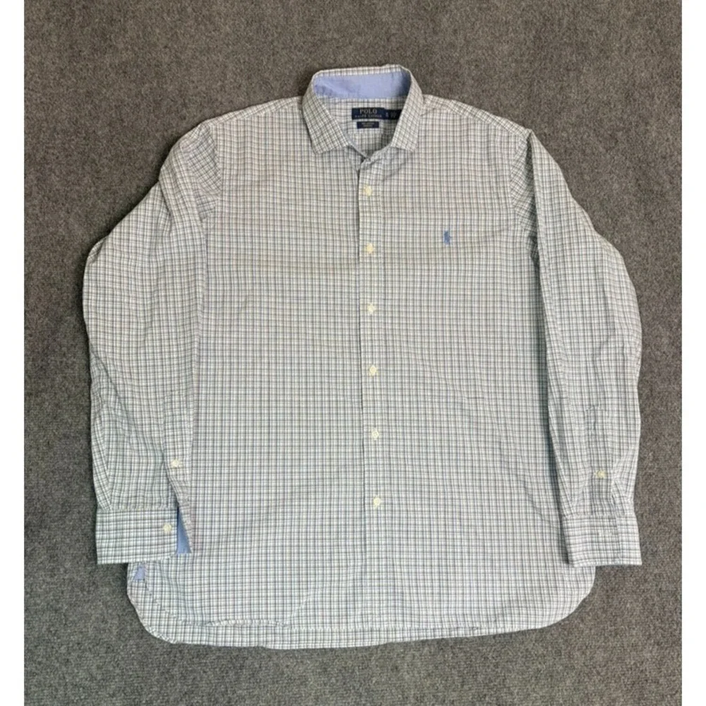 Ralph Lauren Polo  100% Cotton Stretch Button Up Shirt Multicolor Check Size XL