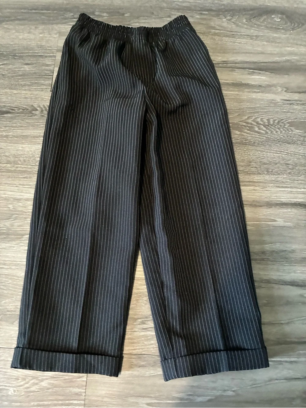 Boys Black Pinstripe Elastic-Waist Trousers