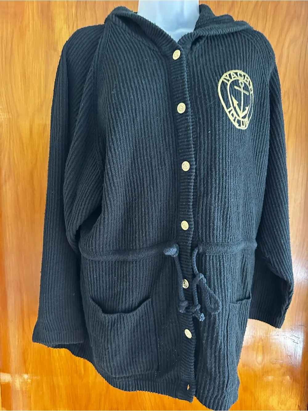 Think Silk K&J 100% Silk Knit Black Hooded Cardigan Jacket NWT Nautical L