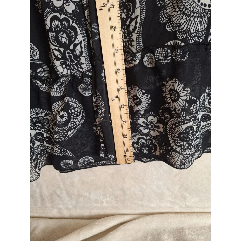 Anthony Originals 1X Tiered Paisley Skirt Black White Boho Lined Elastic Waist